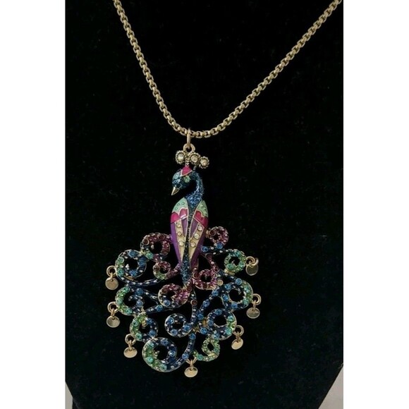 Betsey Johnson Moroccan Adventure Peacock Pendant Gold-Toned Chain Necklace - Picture 1 of 10